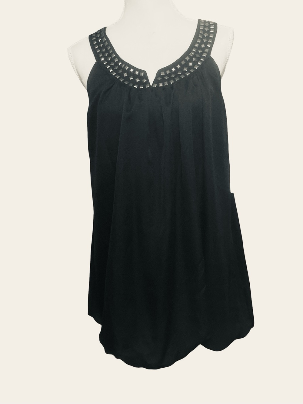 Black Studded Scoop Neck Bubble mini dress